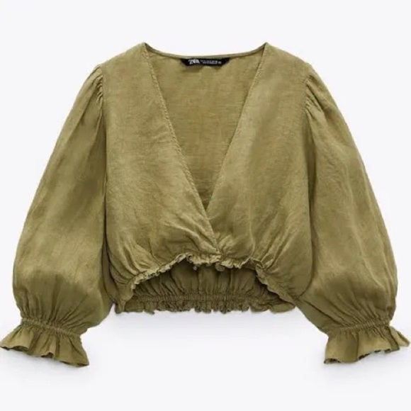 Zara Cropped Linen Shirt Size Medium - Picture 1 of 6